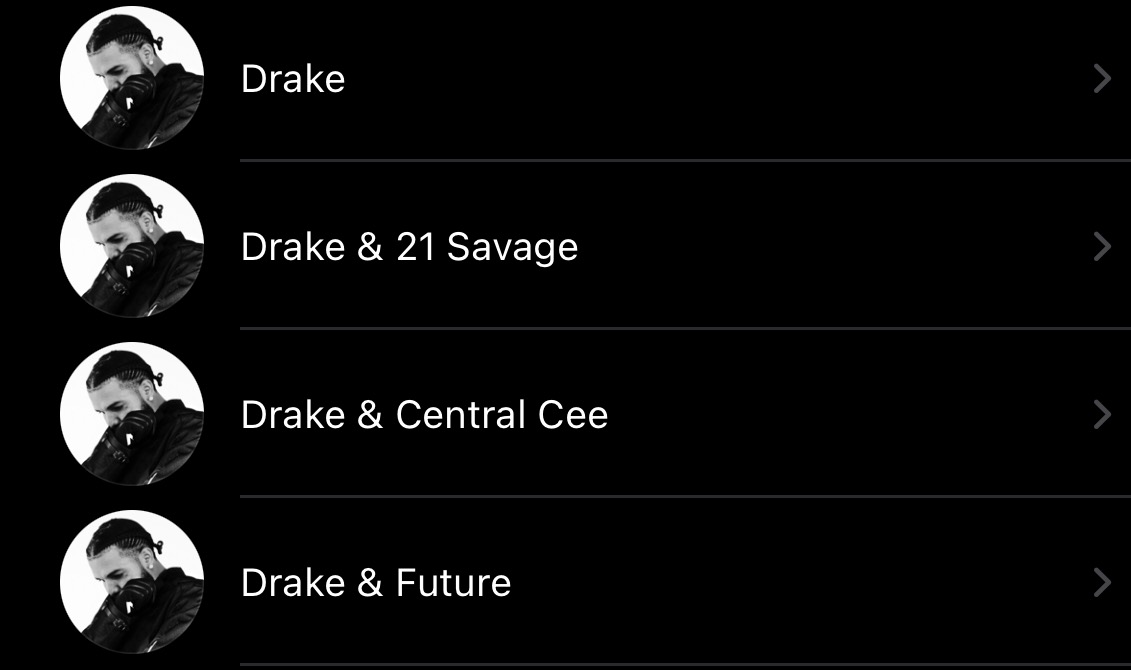 Multiple Drake artist entries in Apple Music